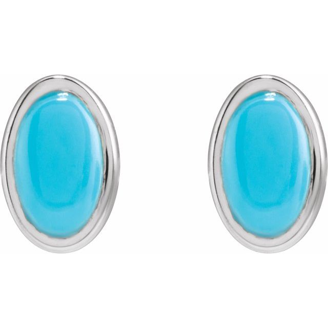 Natural turquoise oval bezel earrings in sterling silver