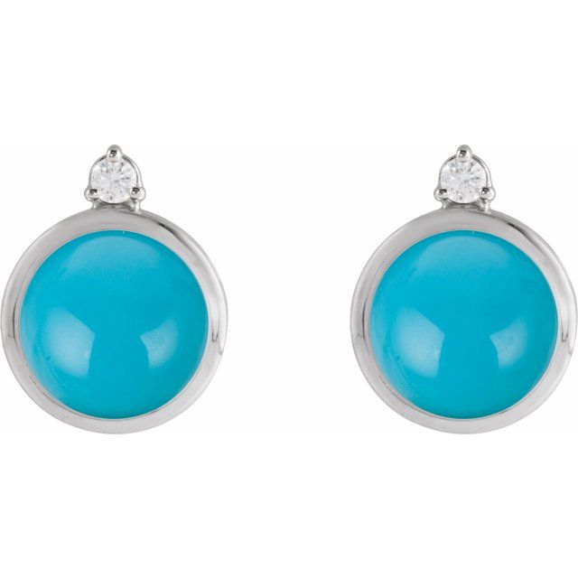 Natural turquoise and diamond earrings in sterling silver