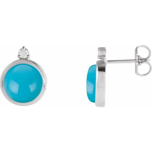 Natural turquoise and diamond earrings in sterling silver