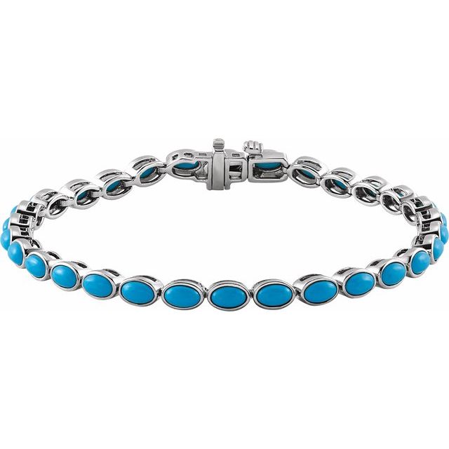 Natural turquoise line bracelet in sterling silver