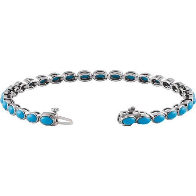 Natural turquoise line bracelet in sterling silver