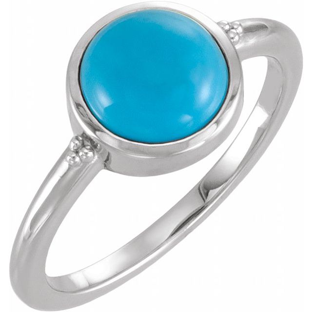 Beaded natural turquoise cabochon ring in sterling silver