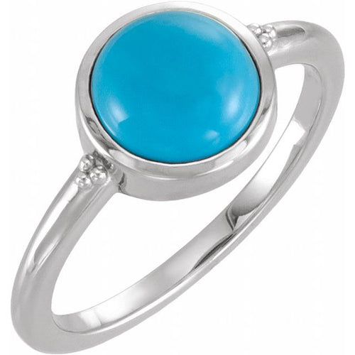 Beaded natural turquoise cabochon ring in sterling silver