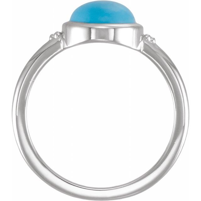 Beaded natural turquoise cabochon ring in sterling silver