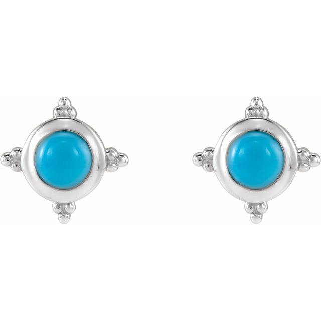 Natural turquoise cabochon stud earrings in sterling silver