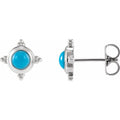 Natural turquoise cabochon stud earrings in sterling silver