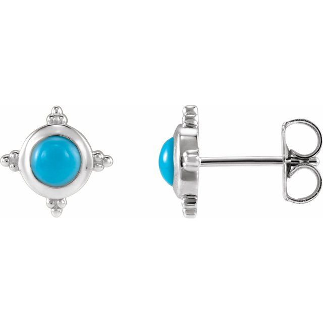 Natural turquoise cabochon stud earrings in sterling silver