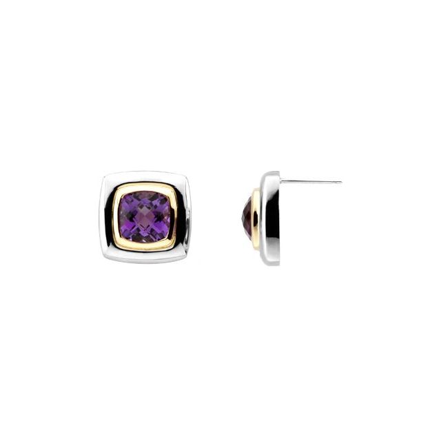 Natural Amethyst Checkerboard Earrings
