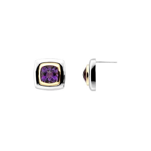 Natural Amethyst Checkerboard Earrings