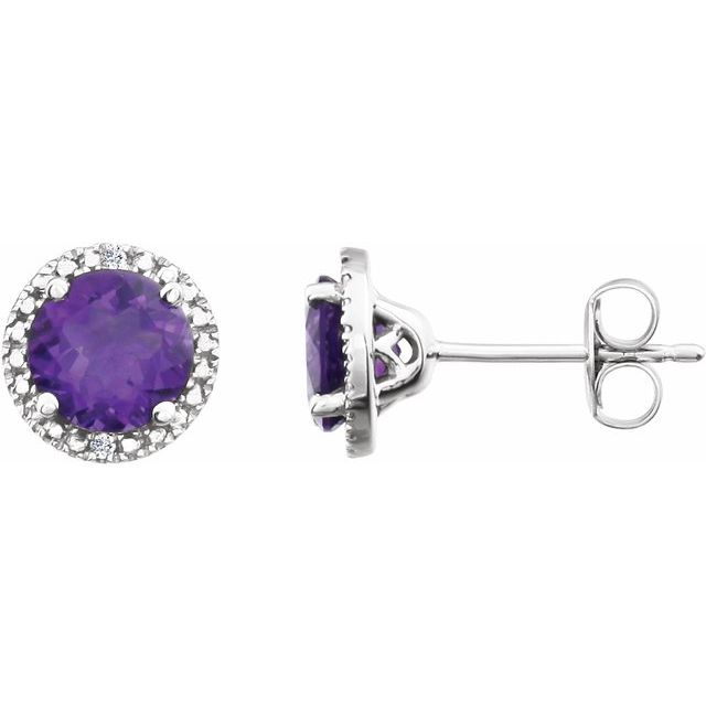 Natural Amethyst & Diamond Stud Earrings