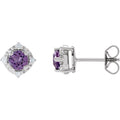 Natural Amethyst & Diamond Halo Earrings