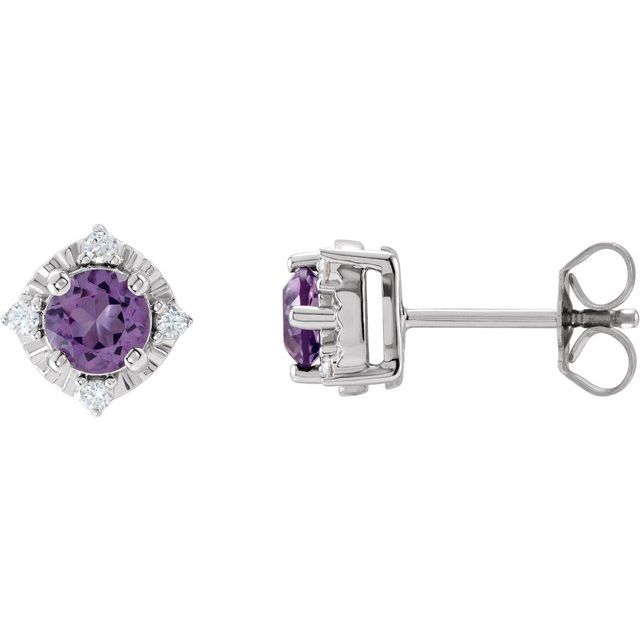 Natural Amethyst & Diamond Halo Earrings