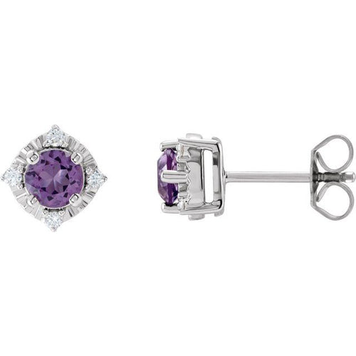 Natural Amethyst & Diamond Halo Earrings