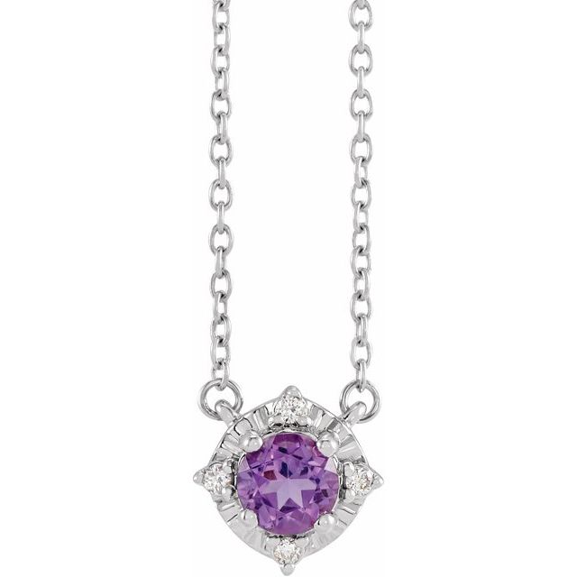 Natural Amethyst & Diamond Halo Necklace