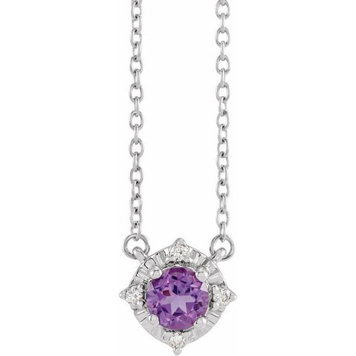 Natural Amethyst & Diamond Halo Necklace