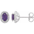 Natural Amethyst & Diamond Oval Halo Earrings