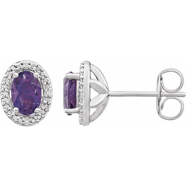 Natural Amethyst & Diamond Oval Halo Earrings