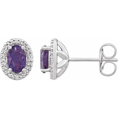 Natural Amethyst & Diamond Oval Halo Earrings