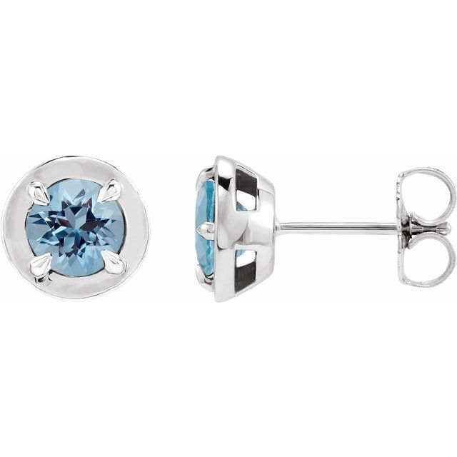 Natural Aquamarine Claw-Bezel Stud Earrings