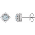 Natural Aquamarine & Diamond Halo Earrings