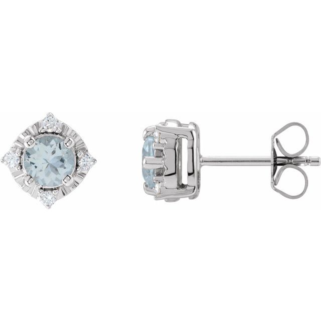 Natural Aquamarine & Diamond Halo Earrings