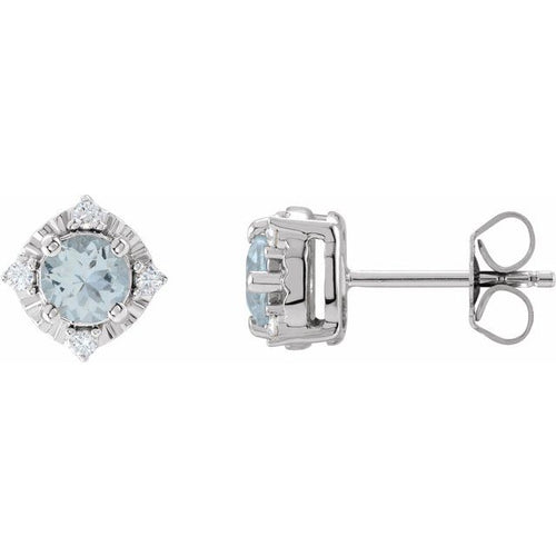 Natural Aquamarine & Diamond Halo Earrings