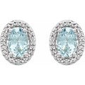 Natural Aquamarine & Diamond Oval Halo Earrings