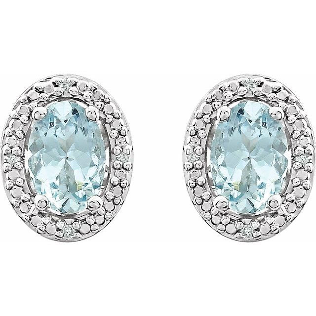 Natural Aquamarine & Diamond Oval Halo Earrings