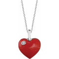 Natural Diamond Red Enamel Heart Necklace