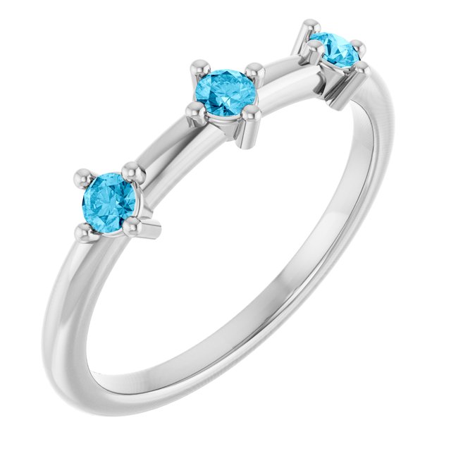 Natural aquamarine front three-stone sterling silver ring