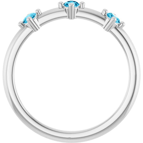 Natural aquamarine view 2 three-stone sterling silver ring