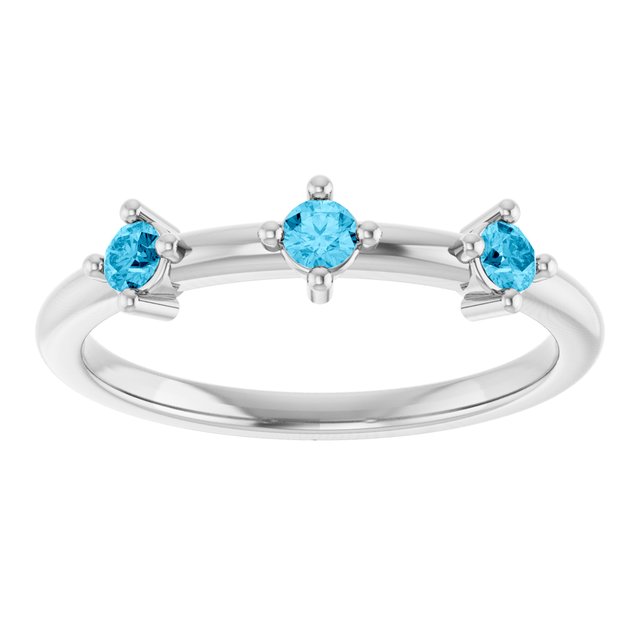 Natural aquamarine view 3 three-stone sterling silver ring