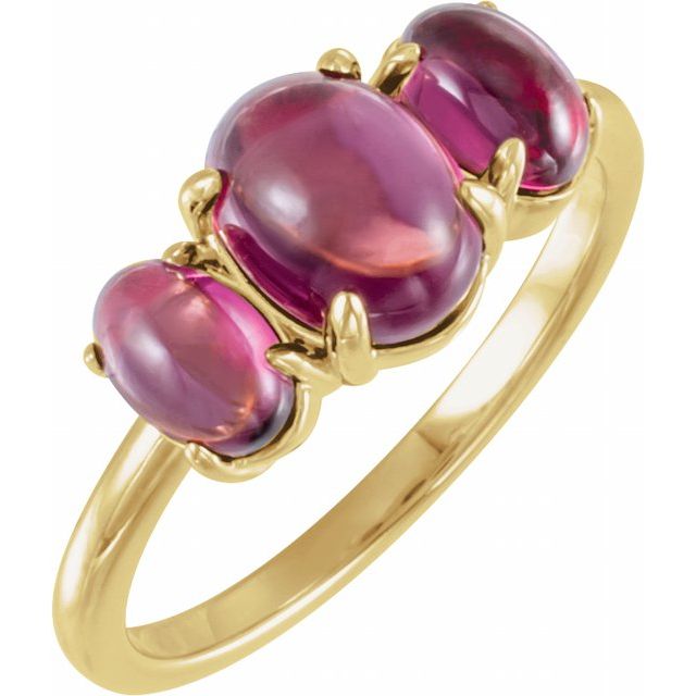 14K yellow gold natural rhodolite garnet cabochon ring view 1