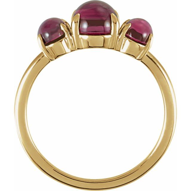 14K yellow gold natural rhodolite garnet cabochon ring view 2
