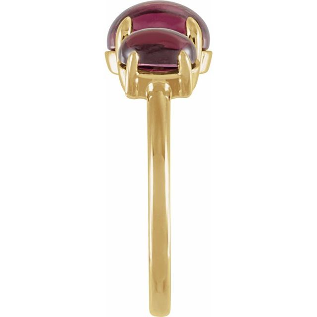 14K yellow gold natural rhodolite garnet cabochon ring view 3