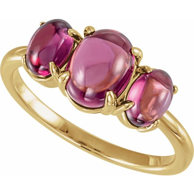 14K yellow gold natural rhodolite garnet cabochon ring view 4