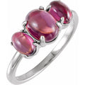 Sterling silver natural rhodolite garnet cabochon ring view 1