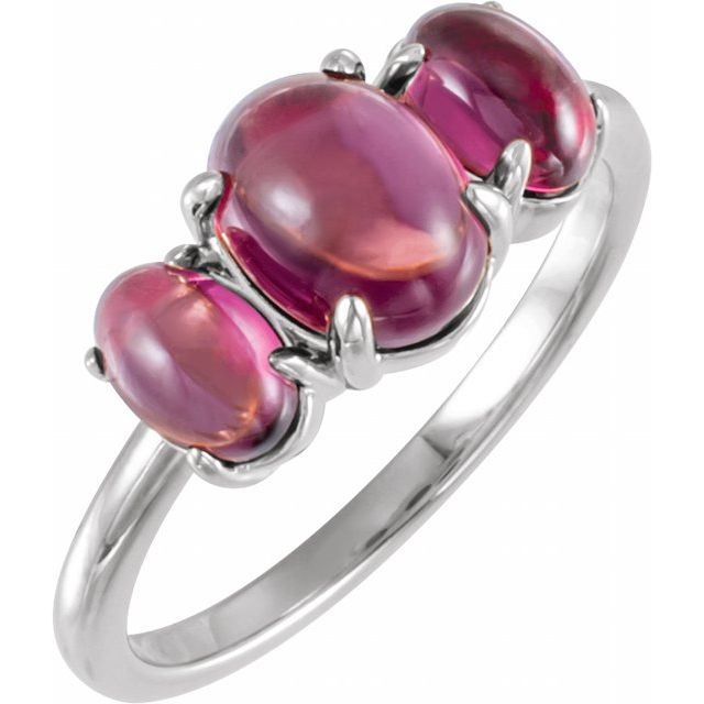 Sterling silver natural rhodolite garnet cabochon ring view 1