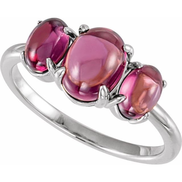 Sterling silver natural rhodolite garnet cabochon ring view 4