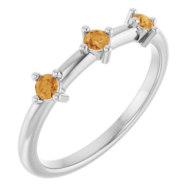 Natural citrine front three-stone sterling silver ring
