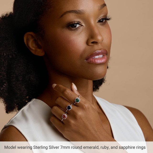 Side view of sterling silver diamond halo ring