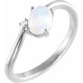 Natural Ethiopian opal and diamond bypass ring, Sterling silver or white gold front view