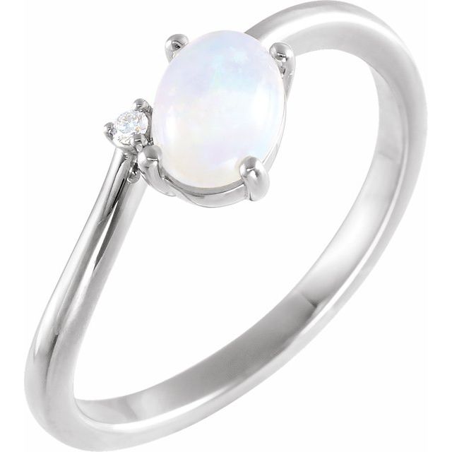 Natural Ethiopian opal and diamond bypass ring, Sterling silver or white gold front view