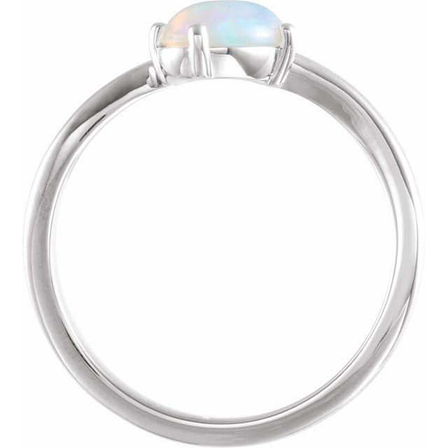 Natural Ethiopian opal and diamond bypass ring, Sterling silver or white gold side view