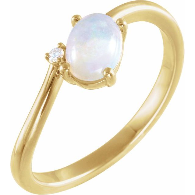 Natural Ethiopian opal and diamond bypass ring, 14K yellow gold front view