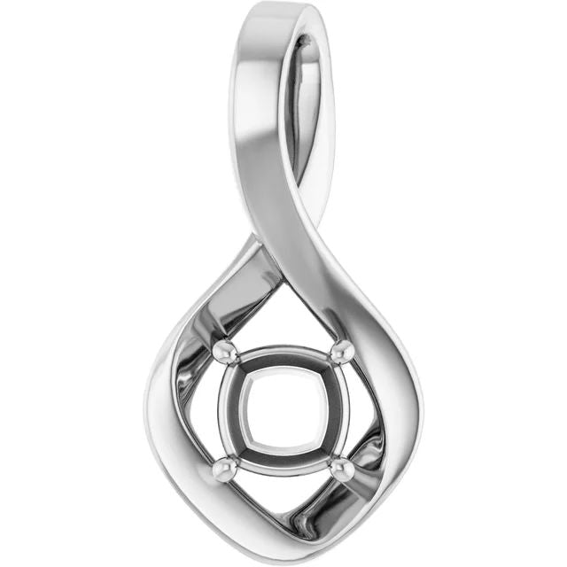 Cushion pendant mounting preview in white metal