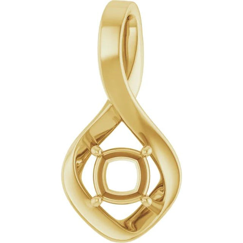 Cushion pendant mounting preview in yellow metal
