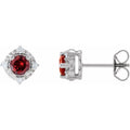 Natural Garnet & Diamond Halo Earrings