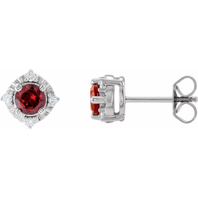 Natural Garnet & Diamond Halo Earrings