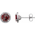 Natural Garnet & Diamond Stud Earrings